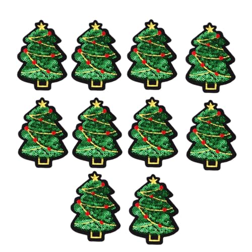 MUELODSIC 10 Stück Teiliges Weihnachts Pailletten Aufbügler Applikationen Bestickt mit Weihnachtsbaum Glitzernde Bügelpatches für Jeans Pullover Hüte DIY Kleidung Dekoration von MUELODSIC