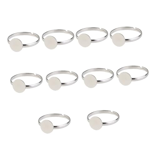 MUELODSIC 10 Stück Verstellbare Ringrohlinge Silberfarben Lünette Ringfassung Nickel und Nickelfrei DIY Schmuckherstellung Zubehör für Individuelle Fingerringe von MUELODSIC