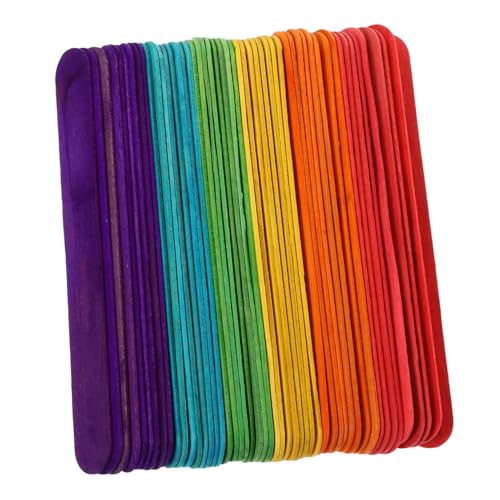 MUELODSIC 100 Stück Bunte Holzstäbchen Jumbo Craft Sticks aus Langlebigem Holz mit Glatter Oberfläche Sicher und Splintfrei zum Basteln DIY und für Erwachsene von MUELODSIC