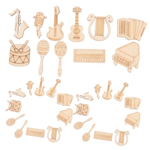 MUELODSIC 100 Stück Holzscheiben Musik Instrumente Naturholz Basteln DIY Holzplättchen für Kreative Dekorationen mit Glatter Oberfläche Geeignet für Scrapbooking und Kinderprojekte von MUELODSIC