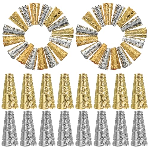MUELODSIC 100 Stück Teiliges Metall Endkappen für Lederkordeln in Gold und Antik silber Professionelle Schmuckzubehör Quasten Endkappen für DIY Basteln von Ohrring Anhängern und Taschen von MUELODSIC