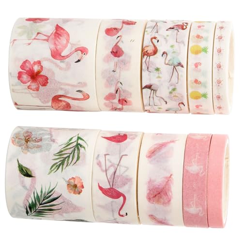 MUELODSIC 10Rollen Vintage Washi Tape mit Flamingo Muster Ästhetisches Klebeband für Scrapbooking Journaling und DIY Kunsthandwerk Perfektes für Bastler von MUELODSIC