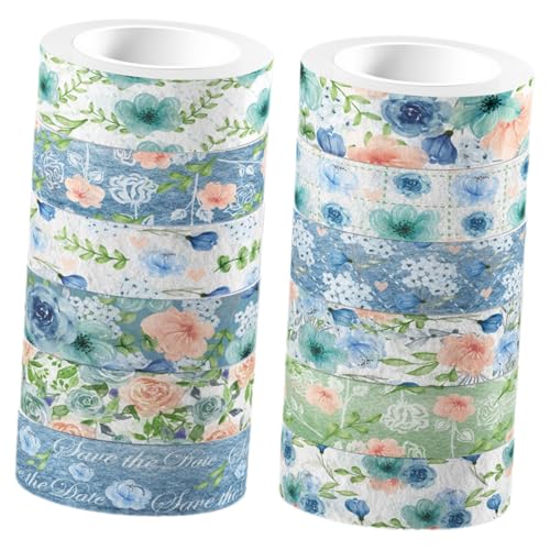 MUELODSIC 12 Rollen Washi Tape Aquarell Blaue Rosen Dekoratives Klebeband Transparent DIY Scrapbook Sticker Journal Basteln Abdeckband Retro Blumen Muster MUELODSIC 12 Rollen Washi Tape Aquarell Blaue Rosen Dekoratives Klebeband Transparent DIY Scrapbook Sticker Journal Basteln Abdeckband Retro Blumen Muster von MUELODSIC