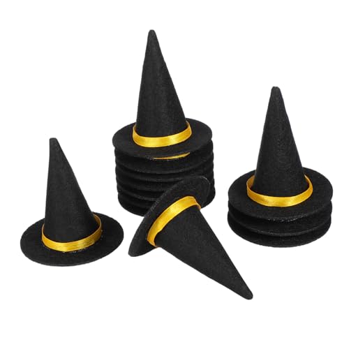 MUELODSIC 12 Stück Hexenhut Weinflasche Hut Für Schrägstrich Halloween -weinflaschenabdeckungen Garnierung Schmücken Gruselig Mini-hexenhüte Zum Basteln Dekorate Gotisch Filzstoff Schwarz von MUELODSIC