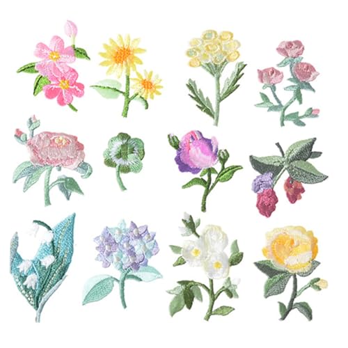 MUELODSIC 12 Stück Teiliges Bestickte Blumen Applikationen zum Aufnähen und Aufbügeln DIY Textilpatches für Kleidung Taschen Jacken und Accessoires Weicher Vielseitig Einsetzbar von MUELODSIC