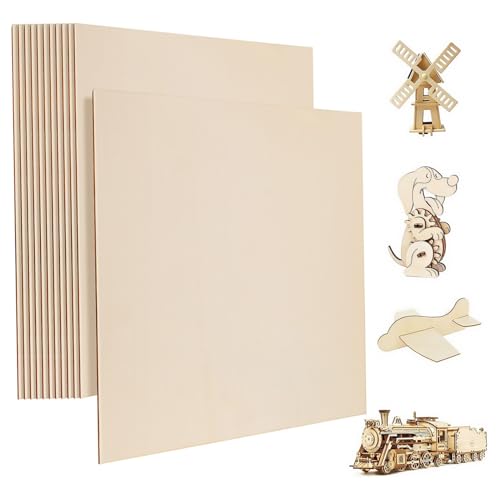 MUELODSIC 12 Stück Teiliges Quadratische Holzplatten aus Unbehandeltem Pappelholz DIY Bastelholz für Gravur Malerei Modellbau und Kreative Projekte von MUELODSIC