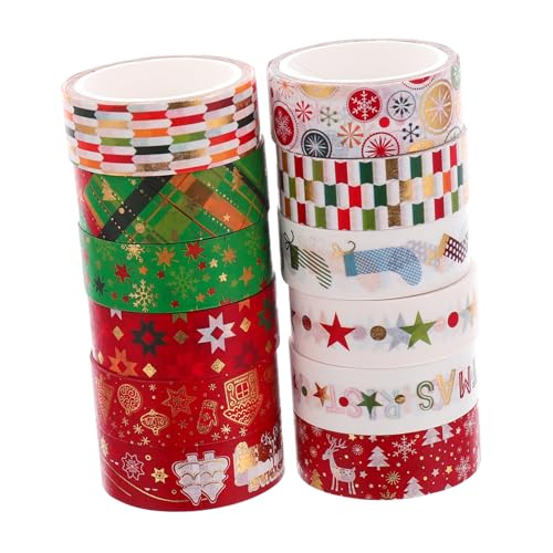 MUELODSIC 12 Stück Teiliges Washi Tape Weihnachtsmotive pro Dekoratives Klebeband für DIY Geschenkverpackung Scrapbooking Kalender Notizbücher und Bastelprojekte von MUELODSIC