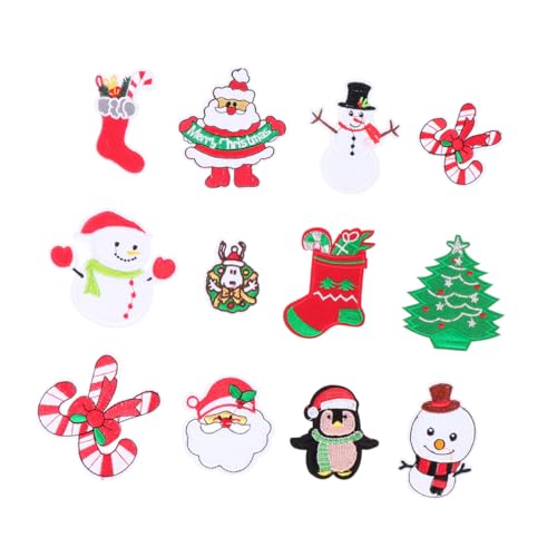 MUELODSIC 12 Stück Teiliges Weihnachts Bügelbild aus Strapazierfähigem Material Bunte Cartoon Stickerei Patches für Kleidung Vielseitig für Jeans Hüte Blusen und DIY Textilien Geeignet von MUELODSIC