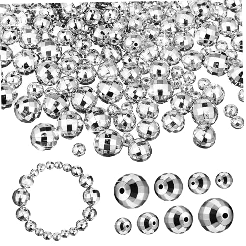 MUELODSIC 120 Stück Acrylperlen Miniatur funkeln Disco-Abstandsperlen Discokugeln Schlüssel schmuck Perlen zur Herstellung von Armbändern runde Abstandsperlen Freundschaftsarmband Perlen von MUELODSIC