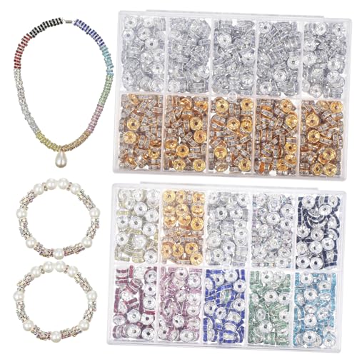 MUELODSIC 1400 Stück Teiliges DIY Strassperlen Bunte Strass Spacer Perlen Polierte Schmuckperlen für Basteln Armbänder Ohrringe Glitzernde Schmuckherstellung Vielseitig Einsetzbar von MUELODSIC