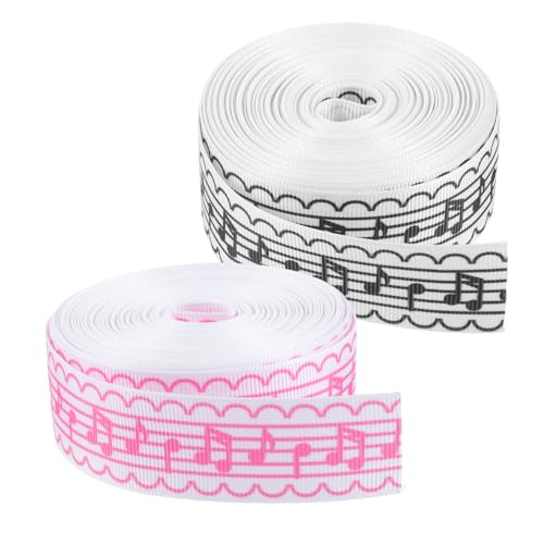MUELODSIC 2 Rollen Geschenkband mit Goldgeprägten Musiknoten Vielseitiges Polyester Dekoband für DIY Schleifen Bastelarbeiten und Festtagsverpackungen Farbintensiv Langlebig Knitterfrei von MUELODSIC