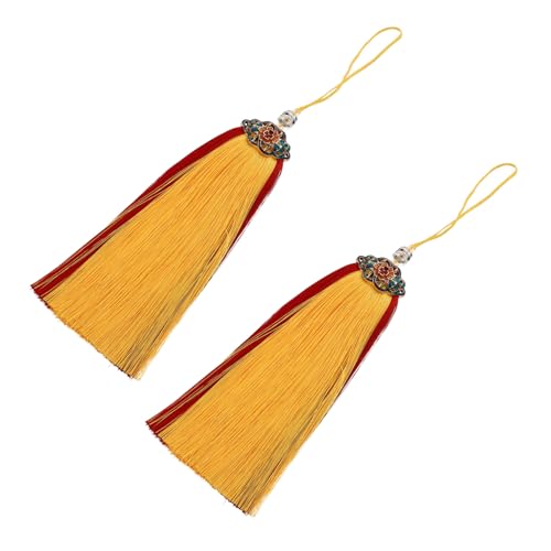 MUELODSIC 2 Stück Chinesischer Quasten anhänger Handgefertigte Polyester Eisen deko Traditioneller Chinesischer Stil Kleine Hängende Geschenkidee Auto Wohnaccessoire Gelb rot von MUELODSIC