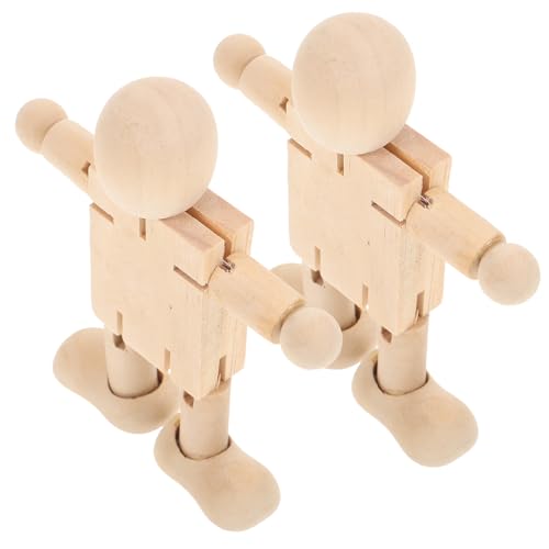 MUELODSIC 2 Stück DIY Holzfigur Puppen mit Beweglichen Gelenken Handbemalt Bastelset für Natürliche Holzmännchen zum Bemalen Kreative Tischdekoration und Pädagogisches von MUELODSIC