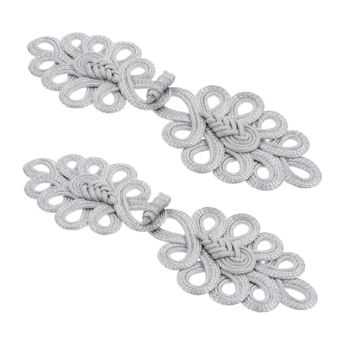 MUELODSIC 2 Stück Handgefertigte Chinesische Knoten Knöpfe Gold Silberfarbene Frogs Verschlüsse für Cheongsam Mantel Strickjacke Traditionell Dekorativ Vielseitig Einsetzbar von MUELODSIC