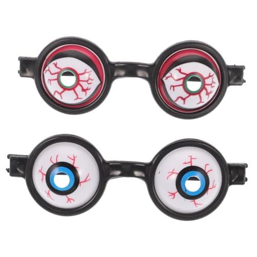 MUELODSIC 2 Stück Lustige Partybrille Plastik mit Realistischem Augenball Design für Halloween Karneval Maskerade Kostüm Party Foto Requisiten Rot Blau von MUELODSIC