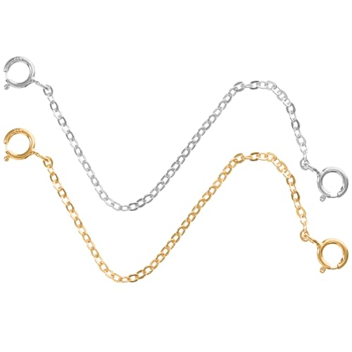 MUELODSIC 2 Stück Silber Verlängerungsketten Armband Halskettenverlängerung für Schmuckherstellung Langlebige Polierte Schmuckketten in Platin Goldfarben für DIY und Geschenkideen von MUELODSIC