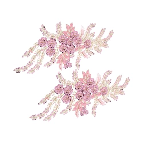 MUELODSIC 2 Stück Spitzenbesatz Mit Floraler Stickerei Stickrückpaillettenspitzenspitzen -applikationen Bestickte Spitzenapplikation Stickerei-pailletten-spitzenapplikation Rosa Polyester von MUELODSIC