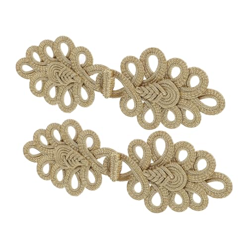 MUELODSIC 2 Stück Teiliges Chinesische Knoten Froschknöpfe Goldfarbene Retro Verschlüsse für Mäntel Schals Cardigans Vintage Eleganz Auffälliges Design Knöpfe zum Annähen und Basteln von MUELODSIC