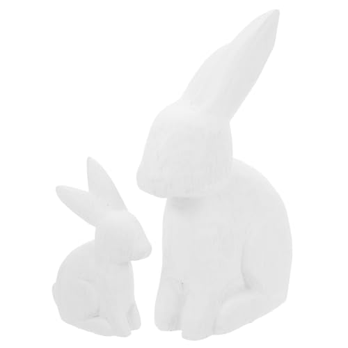 MUELODSIC 2 Stück Tierornamente aus Holz Kaninchen Kindergarten Hase Party Zweck Unvollendete Holzausschnitte zum Basteln Tierausschnitt aus Holz holzmalerei handwerk für hölzern Weiß von MUELODSIC