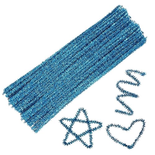 MUELODSIC 200 Stück DIY Glitzer Pfeifenreiniger Bastelstäbe in Hellblau Flexible Biegsame Twisted Stems für Kinderhandwerk Weihnachtsdeko Party Favors und Kreative DIY Projekte von MUELODSIC