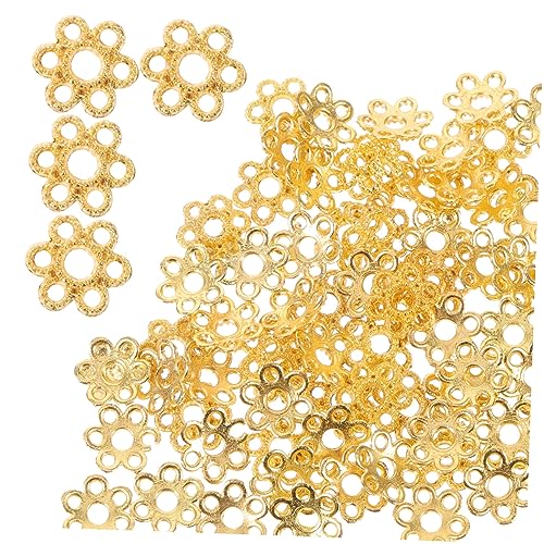 MUELODSIC 200 Stück Goldfarbene Perlenkappen Blumenform Filigrane Schmuckzubehör für DIY Armbänder Halsketten Ohrringe Bastelmaterialien Vintage Perlenkappen Metallkappen von MUELODSIC