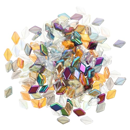 MUELODSIC 200 Stück Irideszierende Glasperlen Diamantform mit Mittelbohrung Bunte Spacer Beads für DIY Armband Schmuckherstellung Farbenfrohe Bastelperlen für Kreative Handarbeiten von MUELODSIC