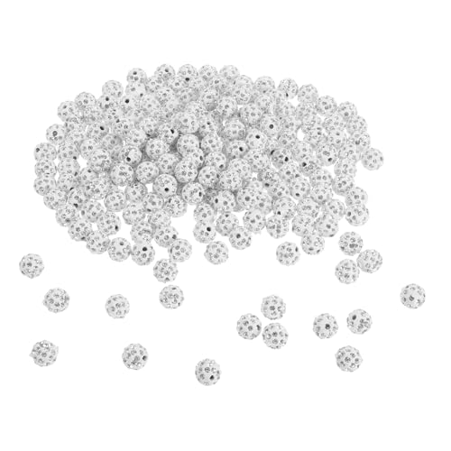 MUELODSIC 200 Stück Weiße Strassperlen Rund Pavé-fassung Bling Disco Kugel Perlen für DIY Schmuckherstellung Baseball Halsketten Armbänder Bastelmaterial von MUELODSIC