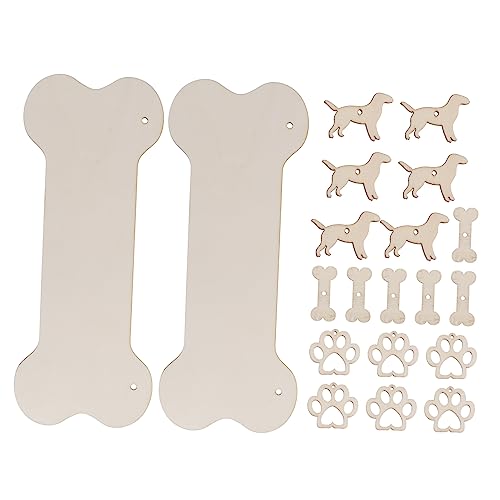 MUELODSIC 20Stücke Hundeknochen Holzschild Set Teiliges DIY Bastelset mit Hundeabdrücken Hundewelpen Hundeknochen Holzstücken und Schnur Unbehandelte Holzfiguren von MUELODSIC