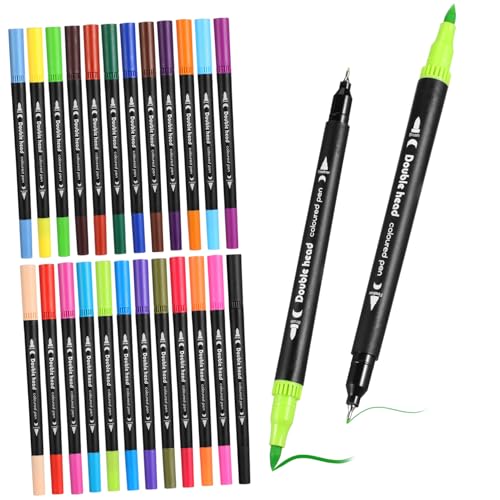 MUELODSIC 24 Stk. Teiliges Dual Tip Aquarell Brush Marker mit Weicher und Harter Spitze Wasserbasierte Lichtechte Farben für Zeichnen Kalligraphie und Malen Geeignet für Erwachsene von MUELODSIC