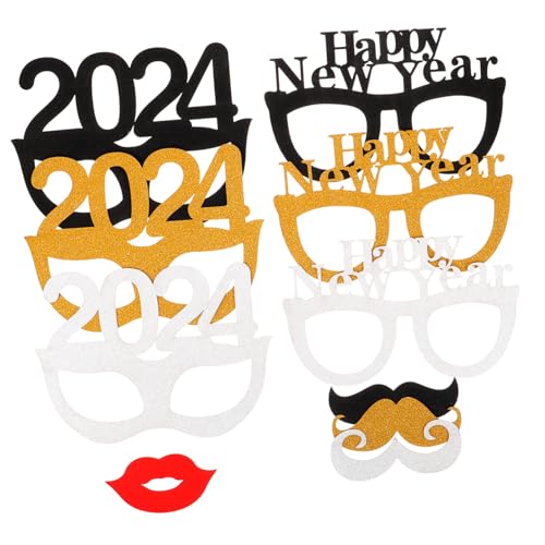 MUELODSIC 24 Stück Teiliges Neujahrs-party Foto Booth Props Lustige Handheld Requisiten mit Brillen Hüten und Schildern Vielseitige Silvester Deko für Unvergessliche Feierlichkeiten und von MUELODSIC