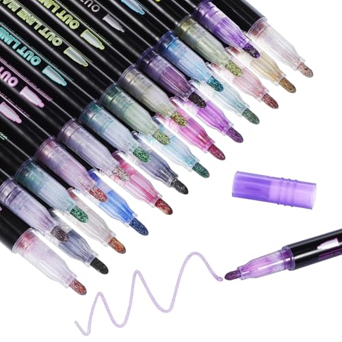 MUELODSIC 24Stücke Glitzer Marker Doppelte Linie Stifte für Zeichnen Schreiben und Basteln Karton und Schnell Trocknend und Einfach Anzuwenden MUELODSIC 24Stücke Glitzer Marker Doppelte Linie Stifte für Zeichnen Schreiben und Basteln Karton und Schnell Trocknend und Einfach Anzuwenden von MUELODSIC