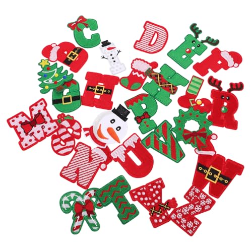 MUELODSIC 26 Stück Teiliges Weihnachts Aufbügler mit Bestickten Buchstaben Bunte Eisen Buchstaben Patches für Diy Kleidung Jacken Hosen Taschen Vielseitig für Stoffe Wie Baumwolle und von MUELODSIC