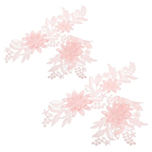 MUELODSIC 2Paare Blumenapplikationen für Hochzeitskleider Stickerei Spitzenapplikationen Polyester Spitzenbesatz für DIY Modeprojekte Dekorative Nähbesätze Zartem Rosé von MUELODSIC