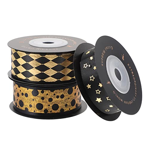 MUELODSIC 3 Rollen Premium Schwarzes Polyester Geschenkband für Verpackung Blumen und Dekoration für Partys Hochzeiten und Bastelprojekte von MUELODSIC