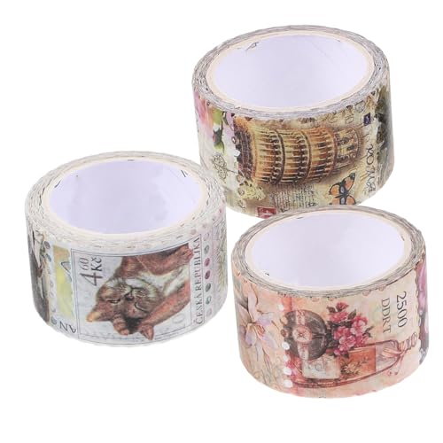 MUELODSIC 3 Rollen Retro Washi Klebeband Selbstklebende Dekorative Briefmarken Aufkleber für Scrapbooking DIY Notizbuch Patches Tragbare Vintage Sticker für Kreative Bastelprojekte von MUELODSIC