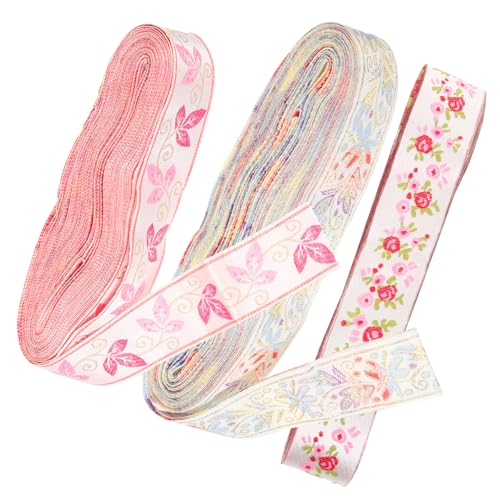 MUELODSIC 3 Rollen Stoffband mit Blumenmuster Langlebiges Schleifenband für Geschenkverpackungen DIY Basteln Partydekoration und Blumenarrangements Vielseitig Einsetzbar von MUELODSIC