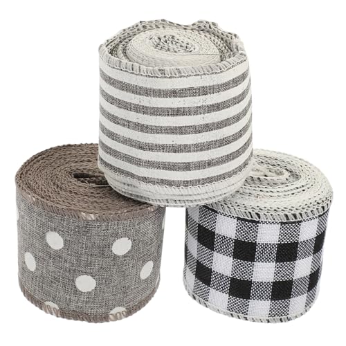 MUELODSIC 3 Rollen Weihnachtsband Karierte Gepunktete Geschenkband Schleifenband mit Draht für DIY Geschenkverpackung Weihnachtsdeko Basteln Festliche Schleifen von MUELODSIC