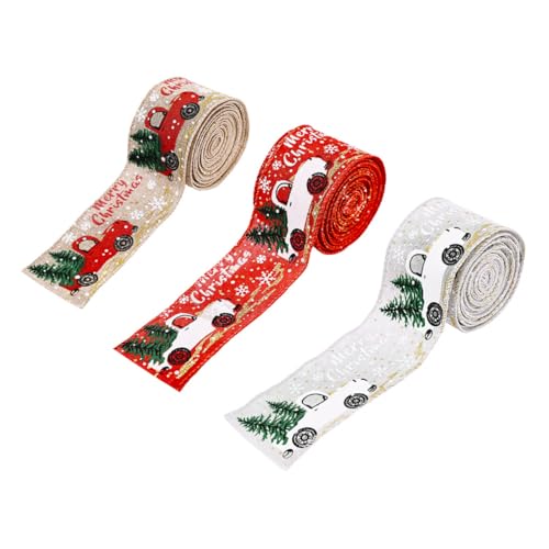 MUELODSIC 3 Rollen Weihnachtsband mit Weihnachtsmotiven pro originelles Geschenkband in Rot Hellbraun und Silber Langlebiges Dekoband für Geschenkverpackung DIY Basteln und Festdekoration von MUELODSIC