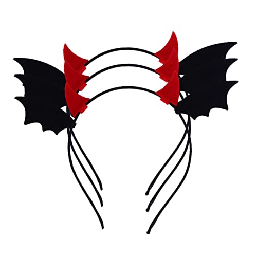 MUELODSIC 3 Stück Teiliges Halloween Teufelshorn Haarreif mit Fledermausflügeln Schwarzer Kopfschmuck für Erwachsene Perfekter Haarschmuck für Karneval Cosplay und Party von MUELODSIC