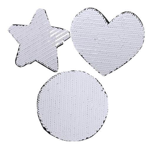 MUELODSIC 3 Stück Teiliges Pailletten Stoffpatch mit Glitzer Applikationen Strapazierfähige Bügel Flicken für Kleidung DIY Aufnäher in Herz Stern Kreis Form zum Reparieren und Dekorieren von MUELODSIC