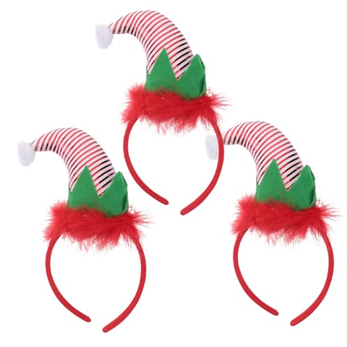 MUELODSIC 3 Stück Wichtelmützen Stirnbänder mit Hut Design Rutschfeste Weihnachts Haarreifen für Erwachsene Leichtes Kunststoff und Stoffmaterial für Party und Fotorequisiten von MUELODSIC