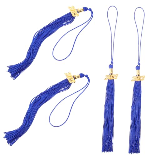 MUELODSIC 4 Stück Doktorhut Abschluss Quaste mit Anhänger Blaue Polyester Tassel für Bachelor und Schulabschluss Leichte Langlebige Abschlussfeier Accessoires von MUELODSIC
