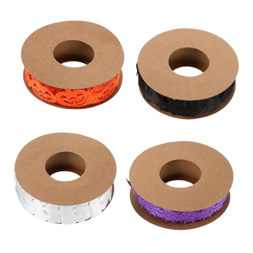 MUELODSIC 4 Stück Halloween Dekoband Set mit Geister Fledermaus Kürbis Spinnennetz Motiven Geprägt Vielseitiges Ripsband für Geschenkverpackung Kranzherstellung und DIY Halloween Party Deko MUELODSIC 4 Stück Halloween Dekoband Set mit Geister Fledermaus Kürbis Spinnennetz Motiven Geprägt Vielseitiges Ripsband für Geschenkverpackung Kranzherstellung und DIY Halloween Party Deko von MUELODSIC