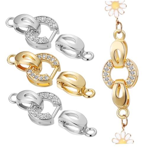 MUELODSIC 4 Stück Teiliges Schmuckverschluss Kupfer Gold Silberfarben Langlebige Armband Halskettenverbinder Leicht DIY Schmuckherstellung Vielseitig für Freundschaftsarmbänder und Anhänger von MUELODSIC