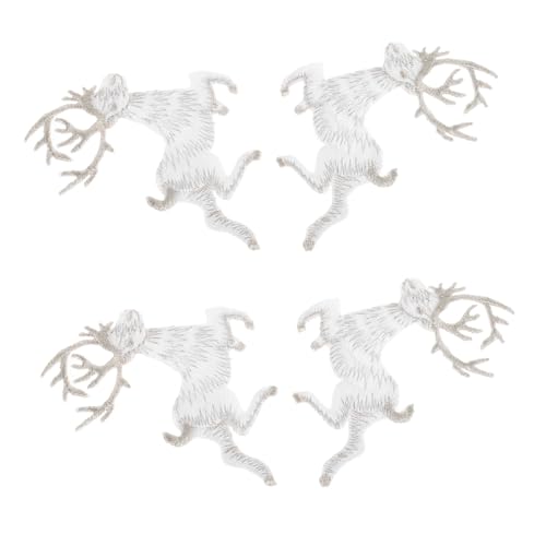 MUELODSIC 4 Stück Weihnachtliche Stickerei Patches Rentier Stoffaufkleber aus Rayon Langlebige Weihnachtsdeko zum Aufbügeln und Reparieren von Kleidung Festliche Rentier Applikationen für von MUELODSIC
