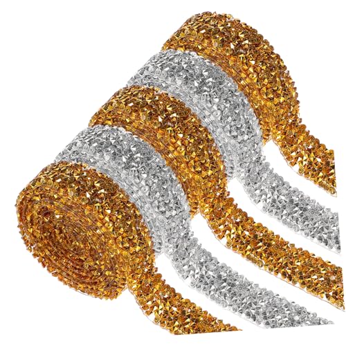 MUELODSIC 5 Rollen Selbstklebendes Strassband Glitzerndes Rhinestone Ribbon für Basteln Dekoration Hochzeit Kerzen Vasen Foto Handy Zuschneidbar Lang Genug für Vielfältige Anwendungen von MUELODSIC