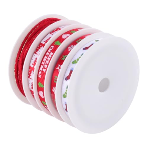 MUELODSIC 5 Rollen Weihnachtsband Rot Bedrucktes Geschenkband Dekoratives Band für Geschenkverpackung DIY Basteln Weihnachtsdeko Party Girlande von MUELODSIC