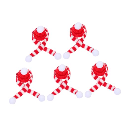 MUELODSIC 5 Sätze Mini Weihnachtsmütze und Schal aus Strick Dekorative Flaschenhülle für Weinflaschen Vielseitige Xmas Bottle Covers für Festtagsdeko und Mini Puppen Praktischer Schutz und von MUELODSIC