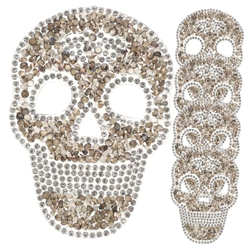 MUELODSIC 5 Stück Schädel Strass Aufnäher zum Aufbügeln und Nähen Bestickte Dekorative Patches für Kleidung Rucksäcke Schuhe und DIY Reparatur Transparent Leicht und Kompakt von MUELODSIC