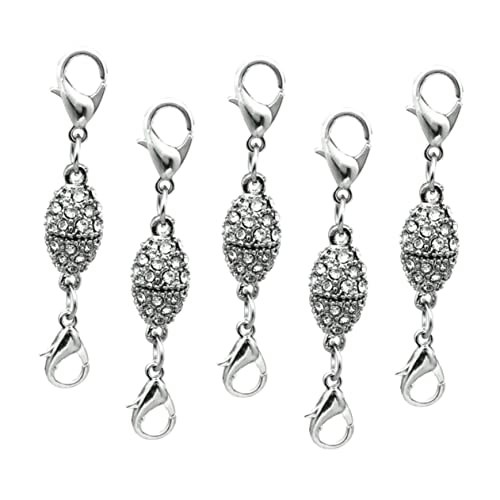 MUELODSIC 5 Stück Teiliges Olivenförmige Magnetische Hummerverschluss Strass Karabiner Schmuckverschluss für DIY Armband und Halskette Silberfarbene Metalllegierung Langlebig und Praktisch von MUELODSIC
